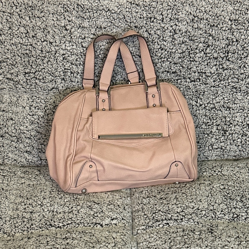 Blush Pink Pebbled Leather Satchel Bag by Steve Madden